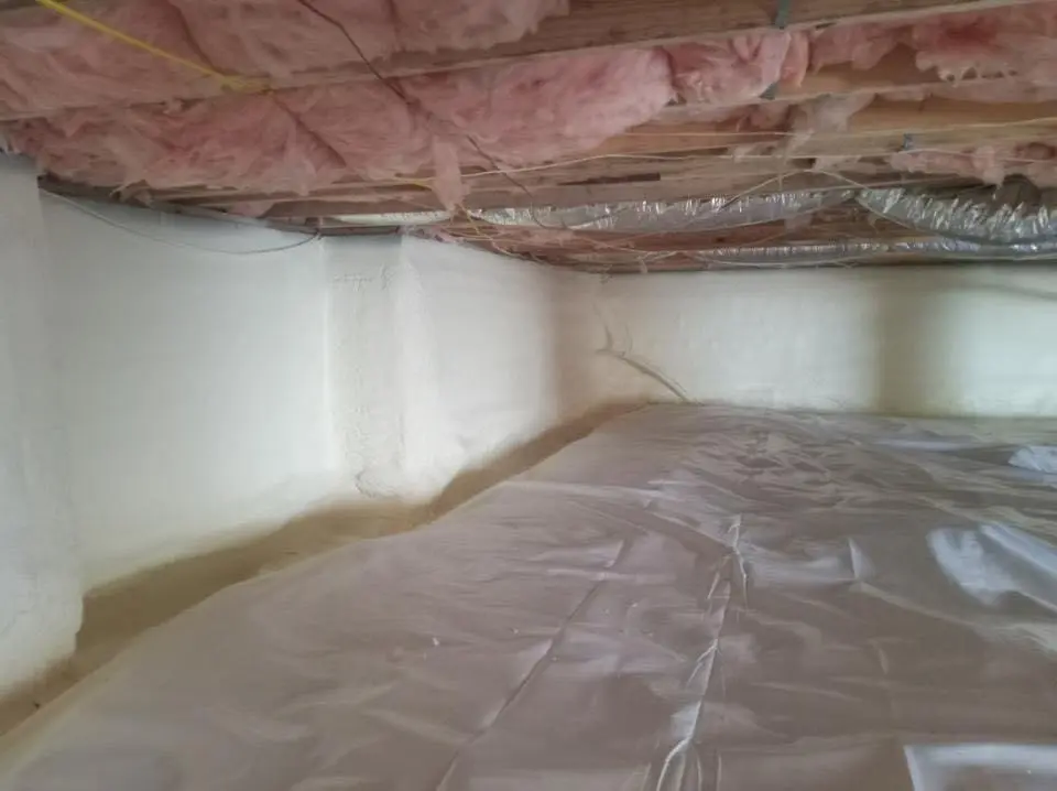 Crawl space encapsulation with closed-cell spray foam for Commercial Roof Restoration in Jeffersontown